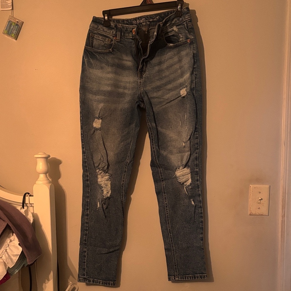 Maurices Distressed Dark Blue Skinny Jeans